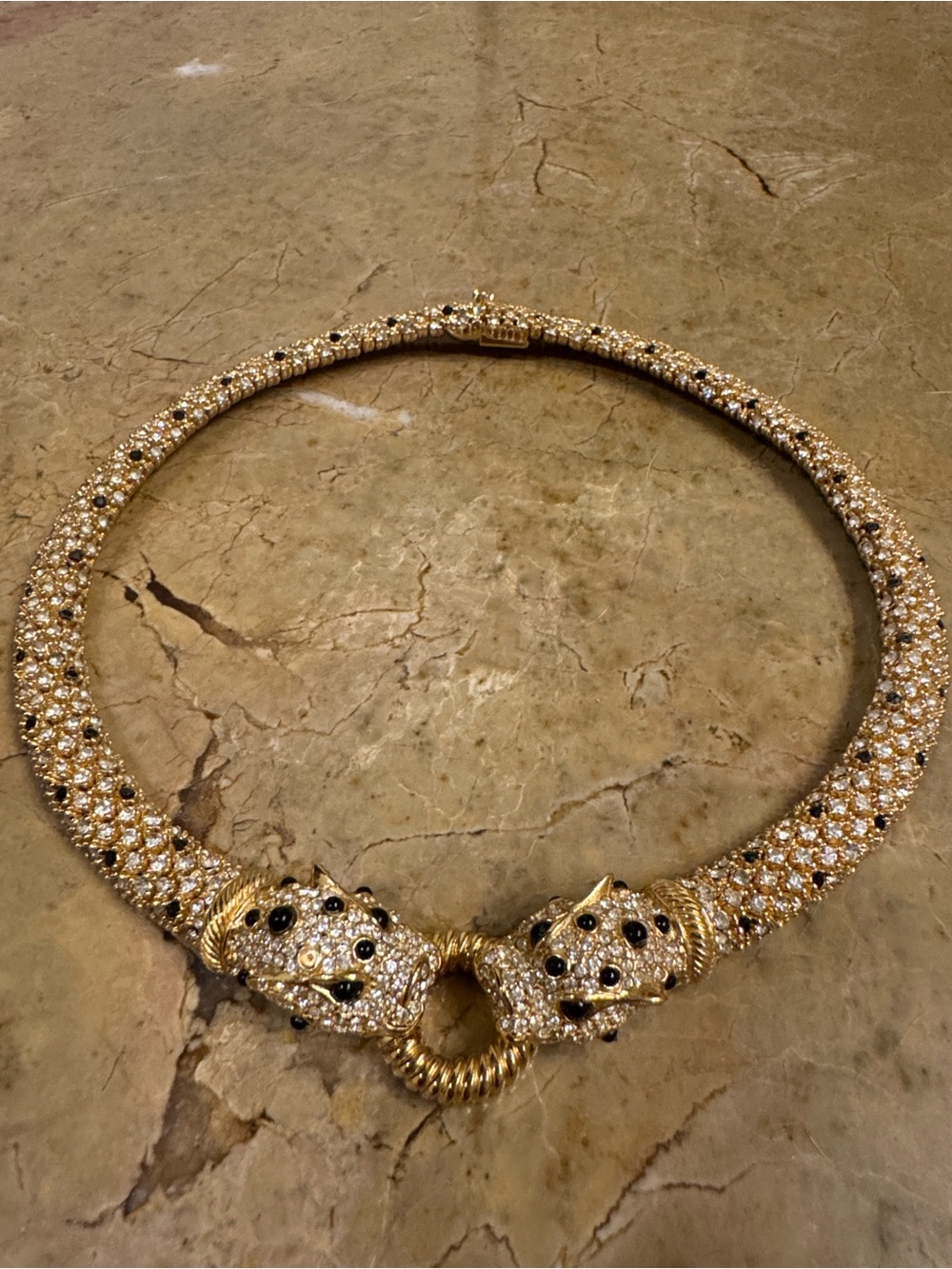 Ciner Gold double Panther Crystal Necklace